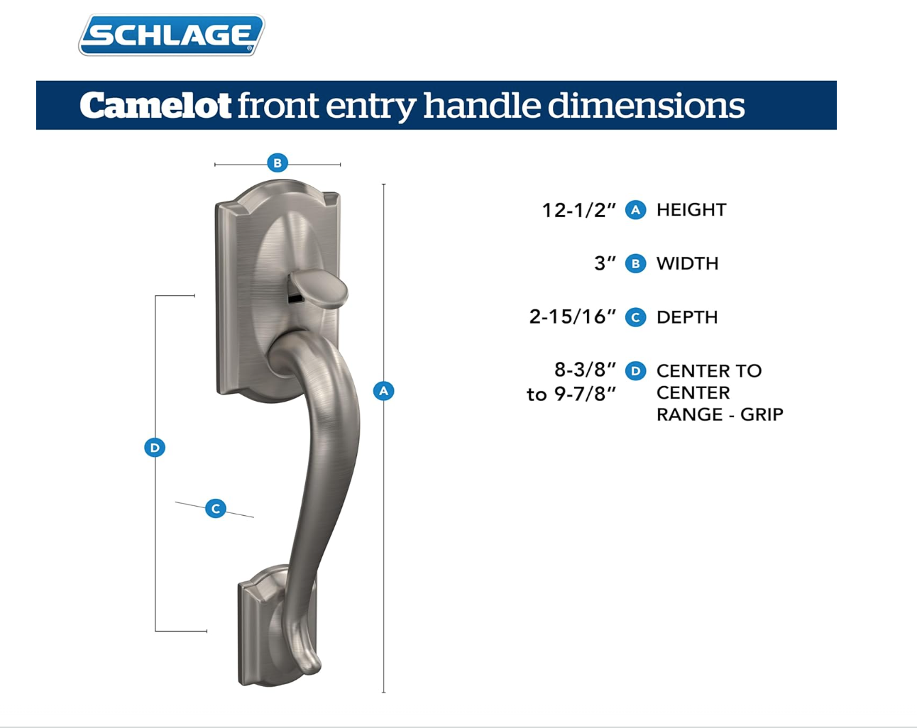 Schlage Camelot Front Entry Handle Accent Right-Handed Interior Lever