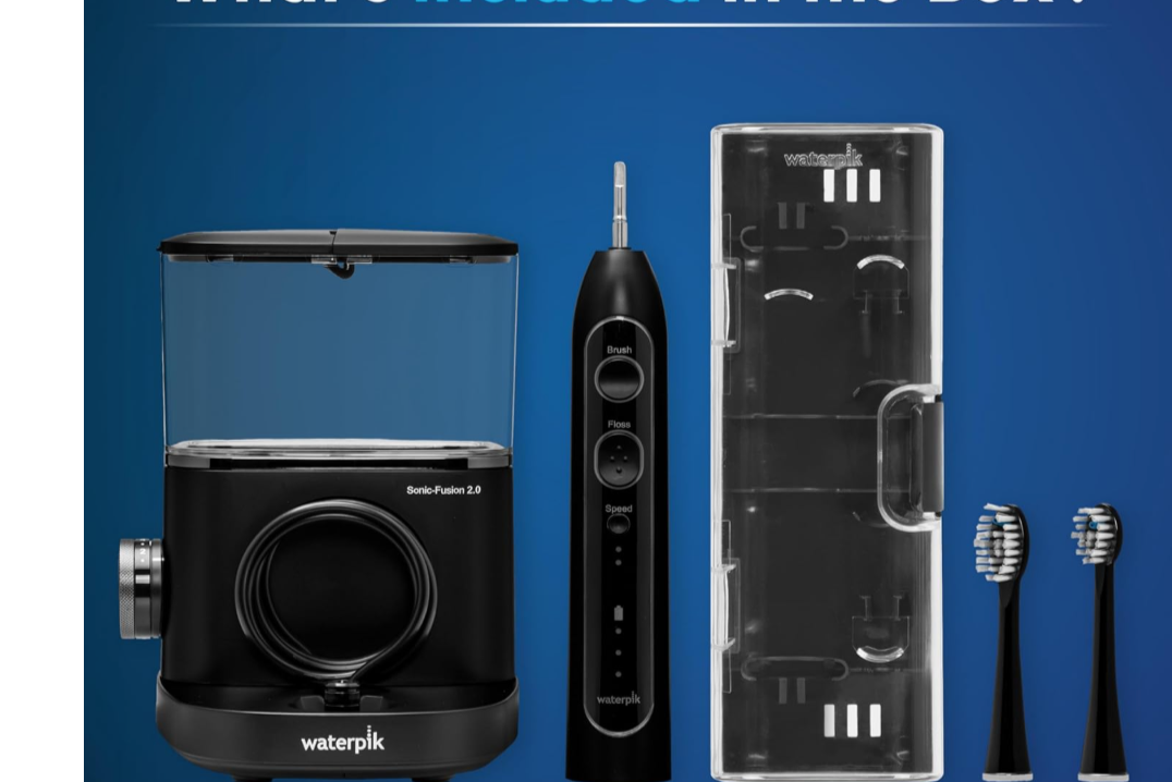 Waterpik Sonic-Fusion 2.0 Professional Flossing Electric Toothbrush with Water Flosser Combo In One, Black SF-04.